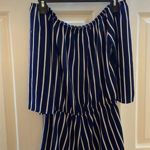 Navy blue and white stipe shirts romper S